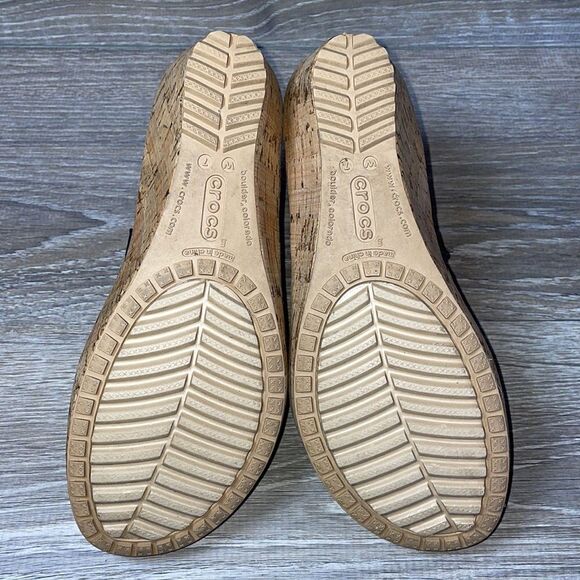 Crocs A-Leigh Cork Wedge Black Leather Strappy Women’s Size 9 Slip On Sandals - Picture 6 of 10